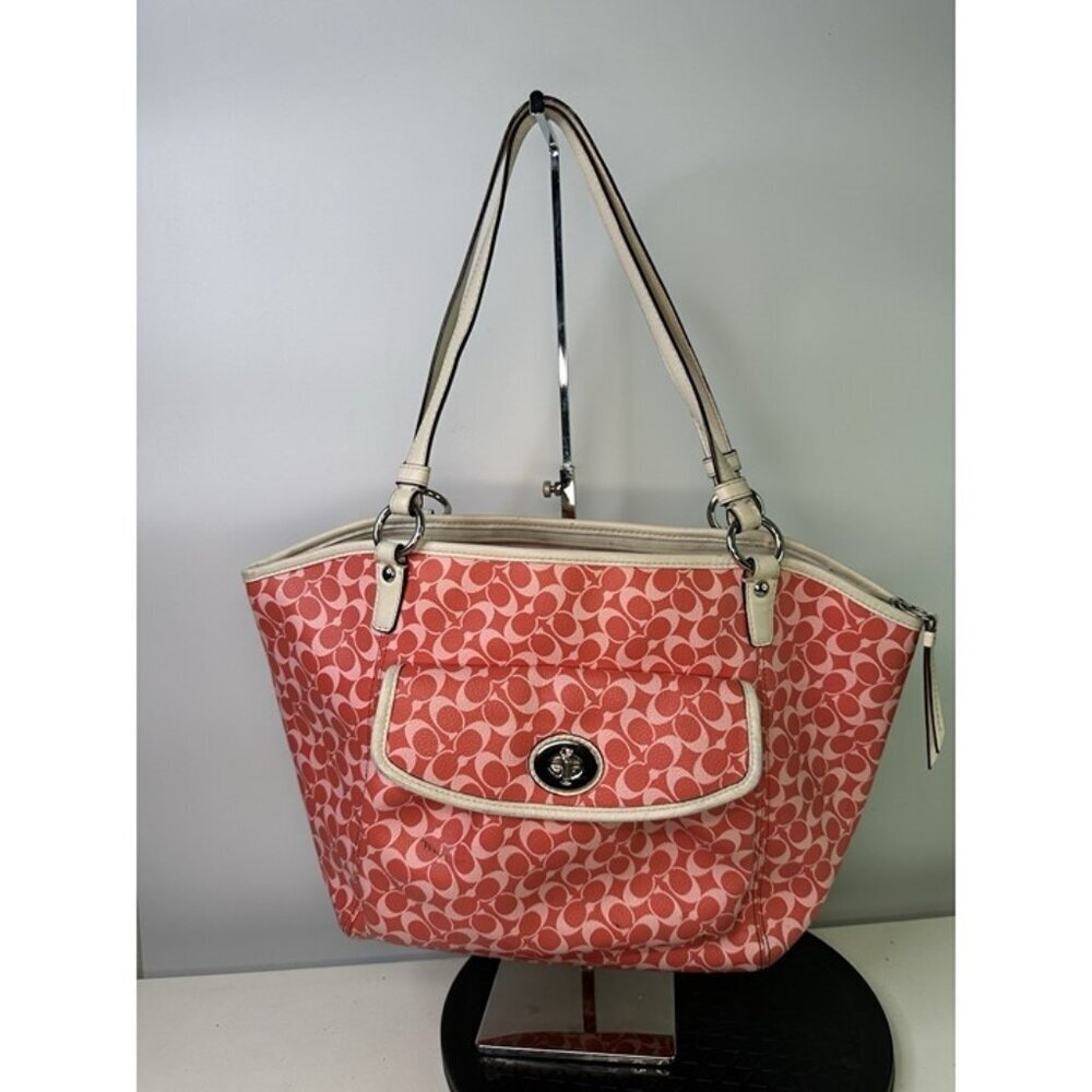 Coach Leather Two Tone Handbag/Purse Turn Lock Pink No Tag